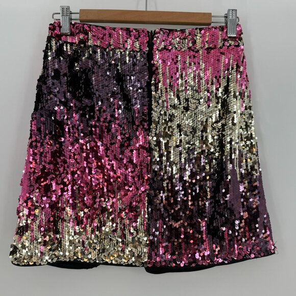 ASOS Sequin Faux Wrap Mini Skirt Black Gold Pink Purple Size 4 - Picture 3 of 11